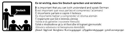 Piktogramm weist auf die Bedeutung guter Kenntnisse der deutschen Sprache hin.